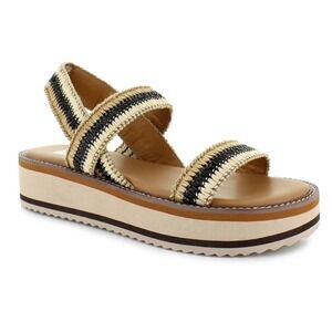DV‎ Yosemite Womens Platform Wedge Sandals Tan Black Stripe Woven Size 9